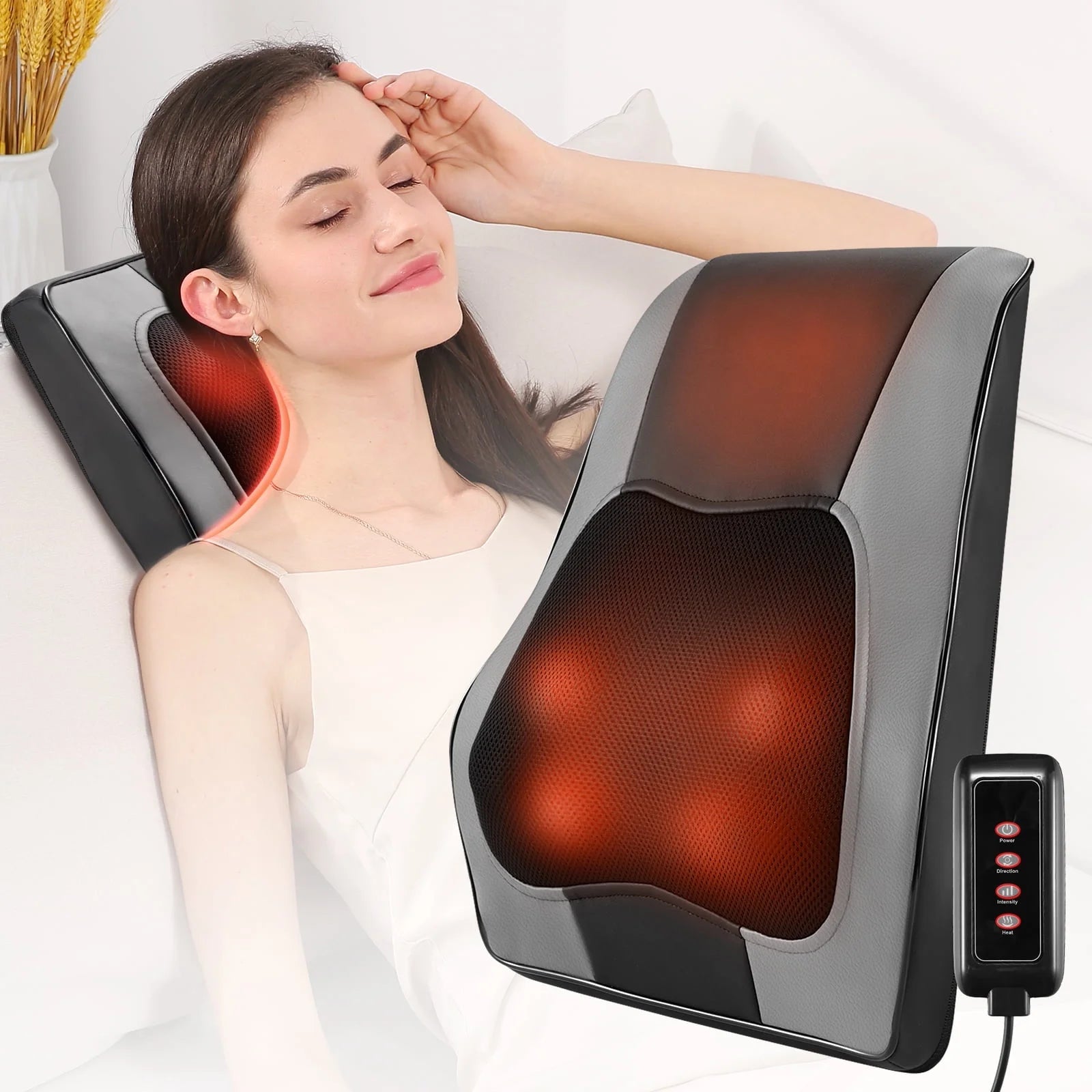 Back Massager with Heat, Shiatsu Neck & Back Massager Pillow for Pain Relief, 3D Kneading Massage Cushion for Back, Neck, Shoulder Muscle Relaxation, Ideal Gifts for Mom Women, Gray