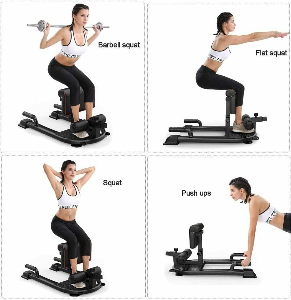 8-In-1 Multifunction Squat Machine Deep Sissy Squat, Push up Ab Workout Home Gym with 2 Resistance Handles, Sit up Exercise Fitness Equipment Ab Trainer Adjustable Machine (Black)