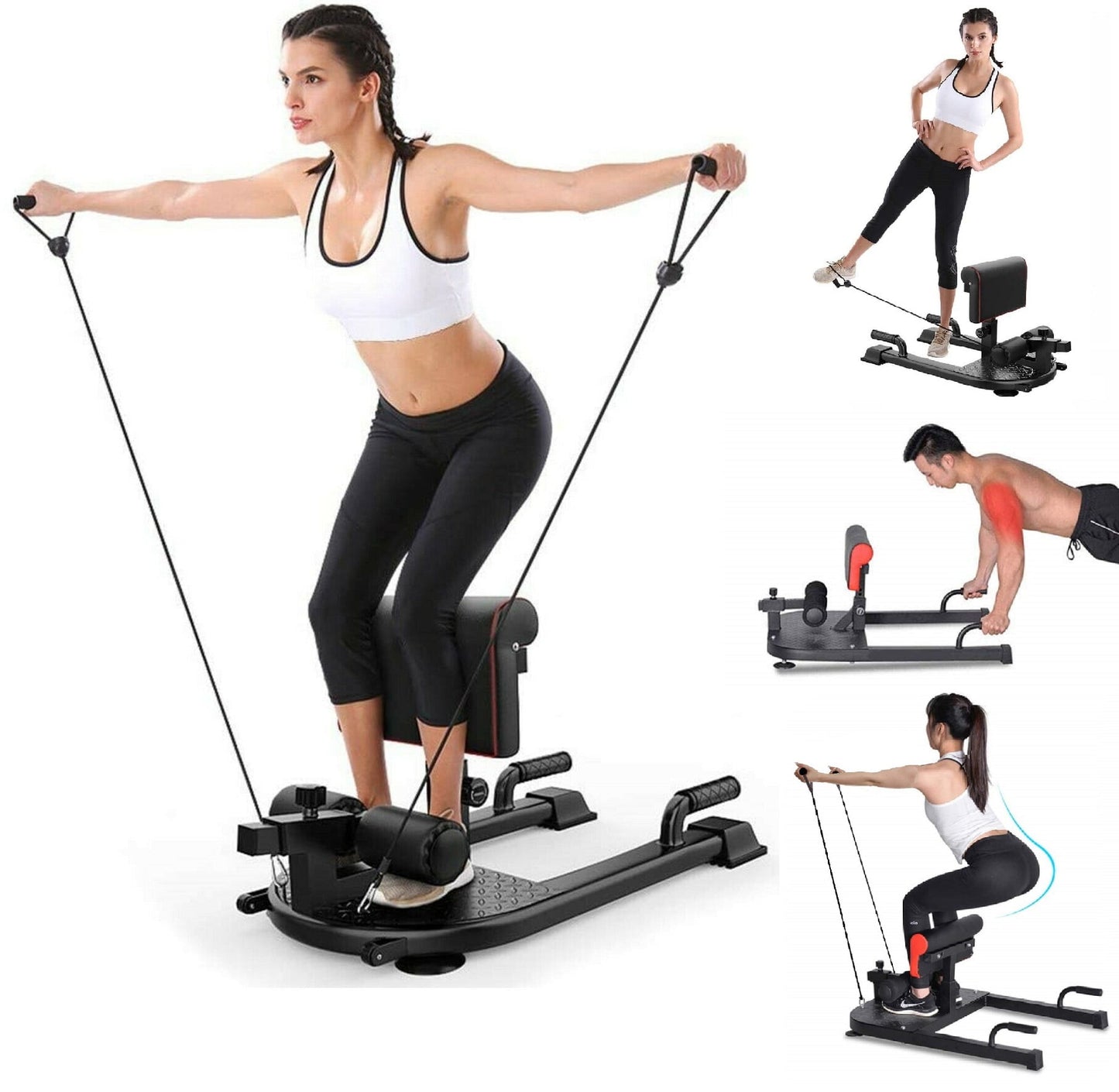 8-In-1 Multifunction Squat Machine Deep Sissy Squat, Push up Ab Workout Home Gym with 2 Resistance Handles, Sit up Exercise Fitness Equipment Ab Trainer Adjustable Machine (Black)