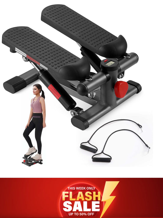 Mini Steppers for Exercise: Workout Stepper Machine with LCD Monitor and Resistance Bands for Aerobic and Indoor Stair Stepping