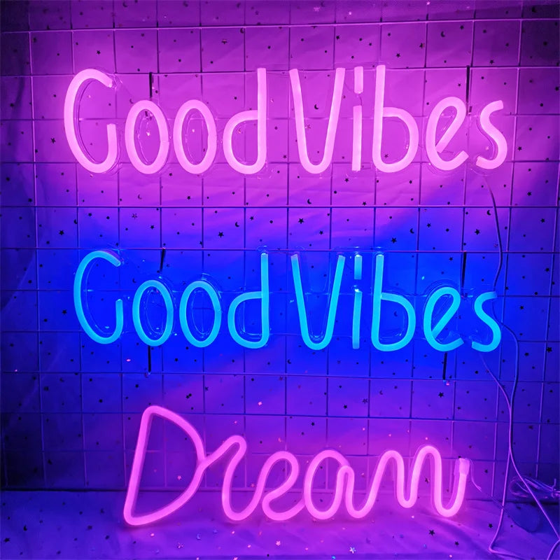 Good Vibes Neon Lights LED DIY Neon Signs Art Lights Neon Night Lights for Room Bedroom Beer Bar Pub Hotel Party Restaurant Wall