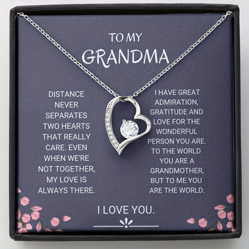 Grandmother Gifts, Gift for Grandmother, Message Card Jewelry Cubic Zirconia Decor Heart Shape Pendant Necklace