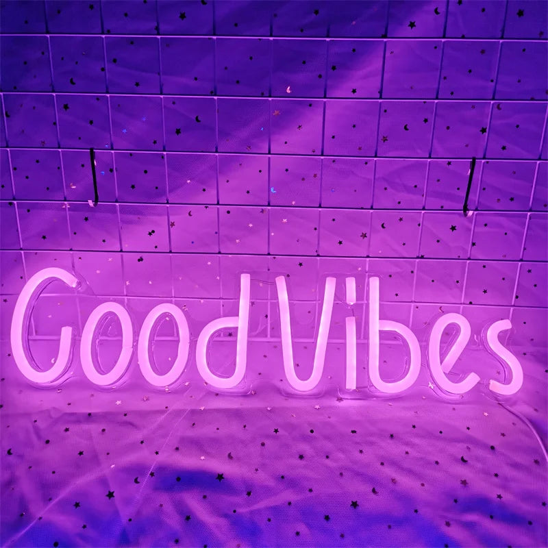 Good Vibes Neon Lights LED DIY Neon Signs Art Lights Neon Night Lights for Room Bedroom Beer Bar Pub Hotel Party Restaurant Wall