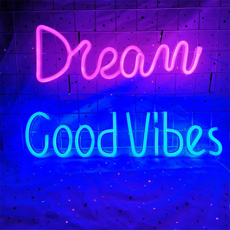 Good Vibes Neon Lights LED DIY Neon Signs Art Lights Neon Night Lights for Room Bedroom Beer Bar Pub Hotel Party Restaurant Wall