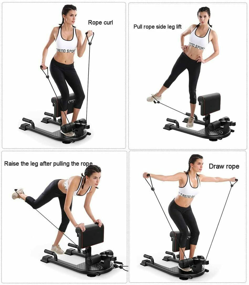 8-In-1 Multifunction Squat Machine Deep Sissy Squat, Push up Ab Workout Home Gym with 2 Resistance Handles, Sit up Exercise Fitness Equipment Ab Trainer Adjustable Machine (Black)