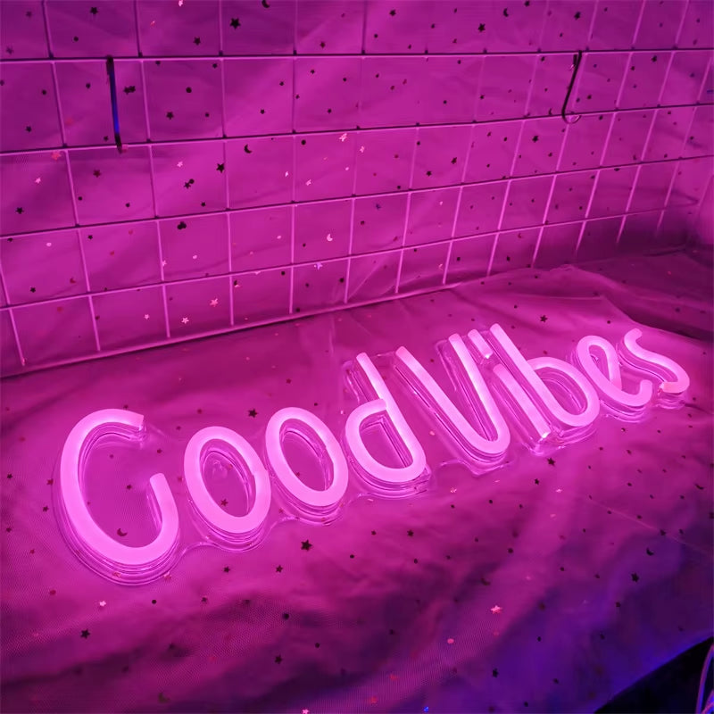 Good Vibes Neon Lights LED DIY Neon Signs Art Lights Neon Night Lights for Room Bedroom Beer Bar Pub Hotel Party Restaurant Wall