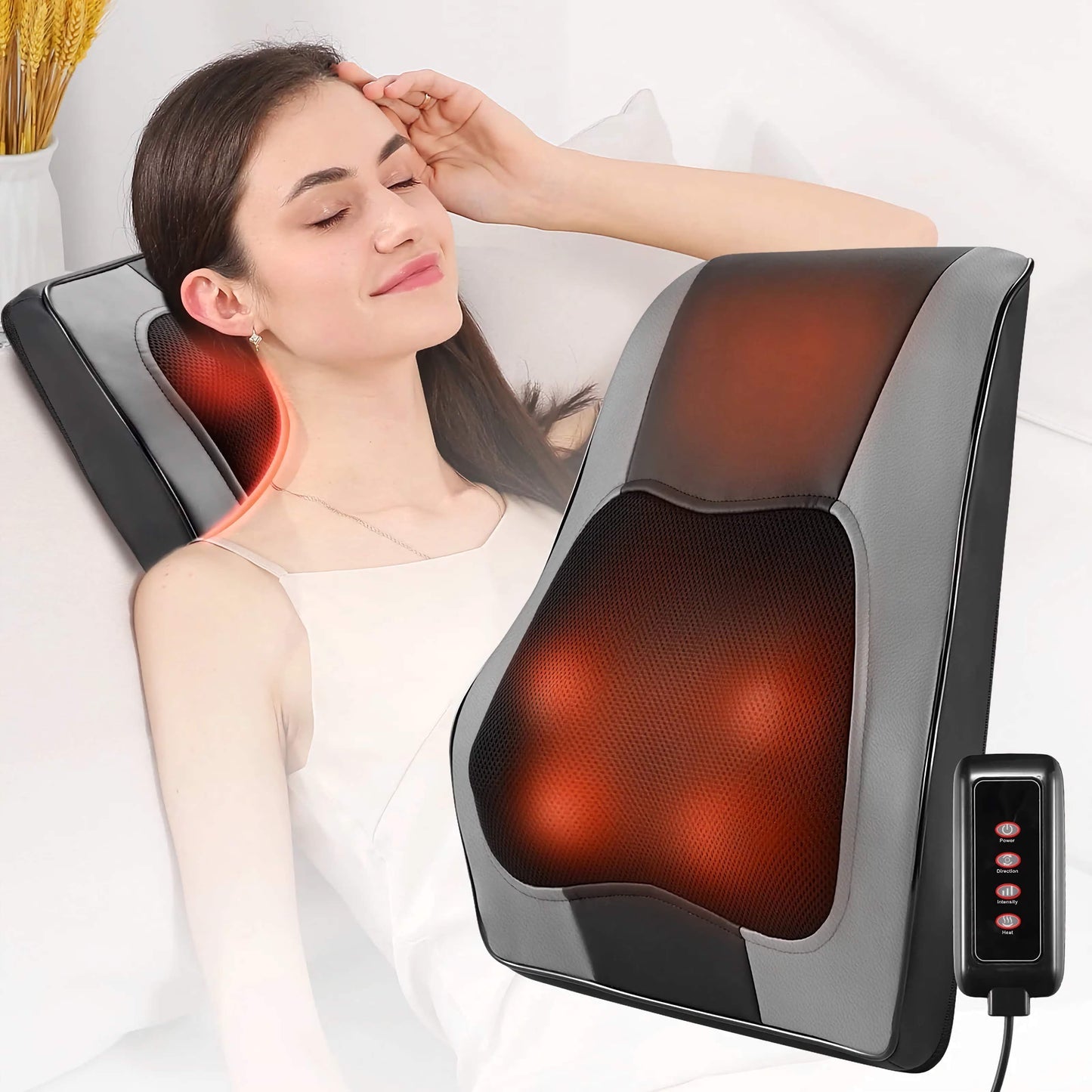 Back Massager with Heat, Shiatsu Neck & Back Massager Pillow for Pain Relief, Gray